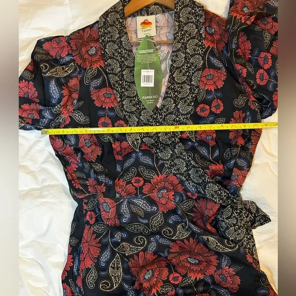 Farm Rio Black Valentina Wrap Viscose Mini Dress. L. NWT - Picture 12 of 13